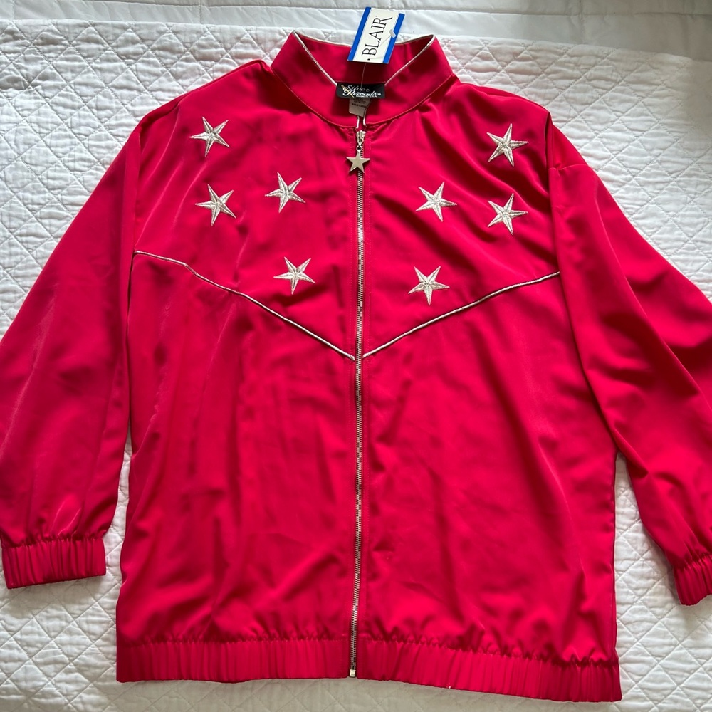 Vintage Blair Red Bomber Jacket with Silver Star Accents